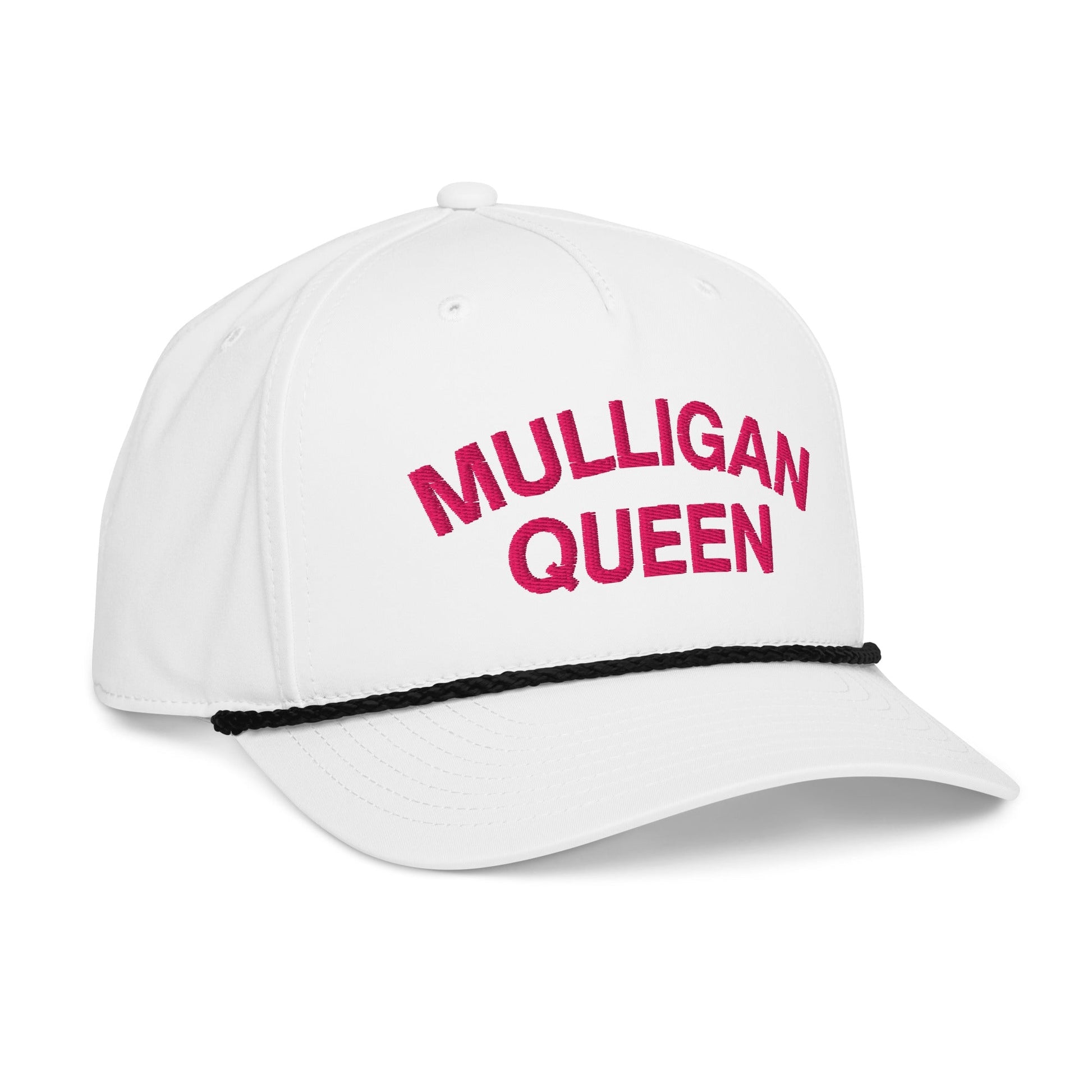 Mulligan Queen Embroidered Golf Rope Hat for Women - White/Black - Club Rehab