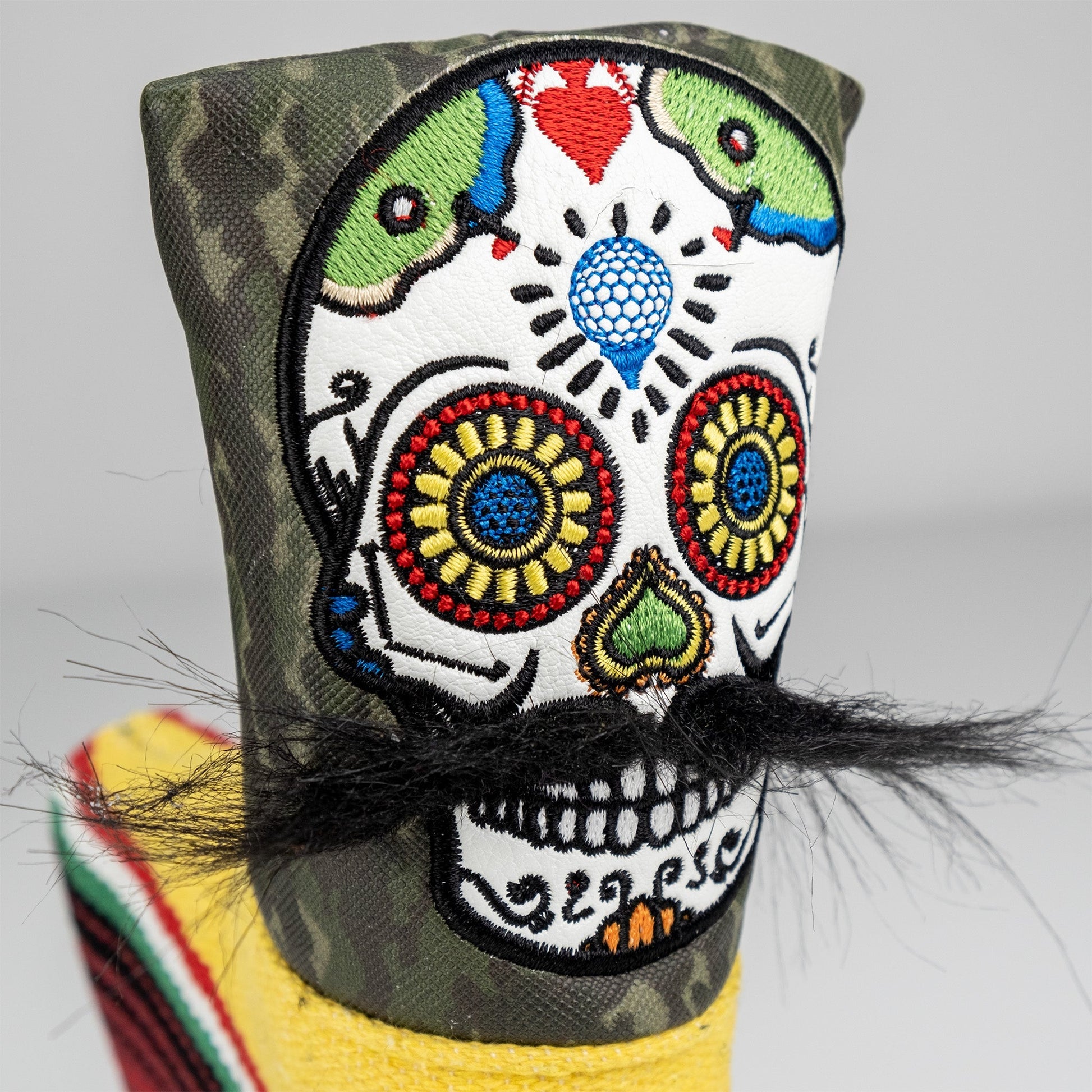 Mustache Sugar Skull - Blade Putter Cover Green Camo - Club Rehab