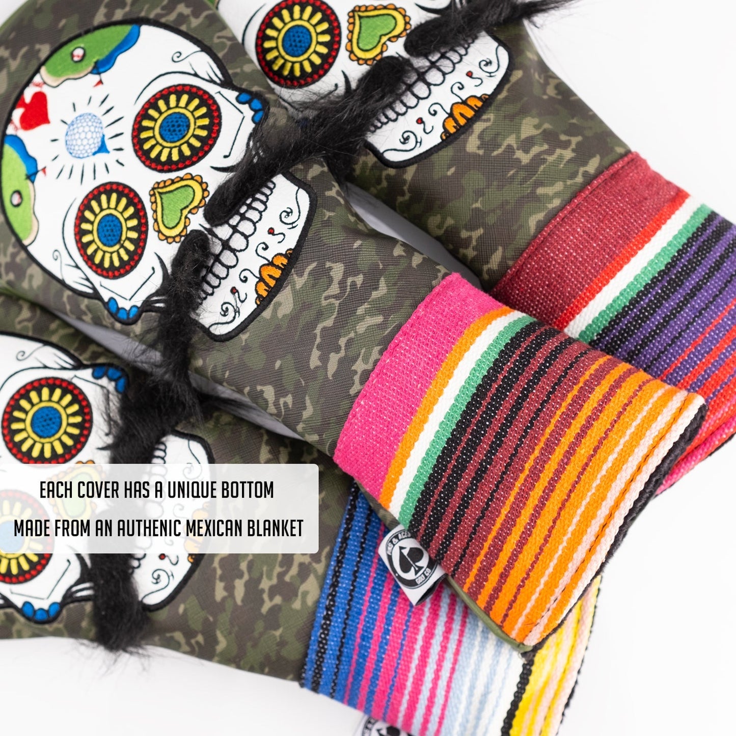 Mustache Sugar Skull - Fairway Cover Green Camo - Club Rehab