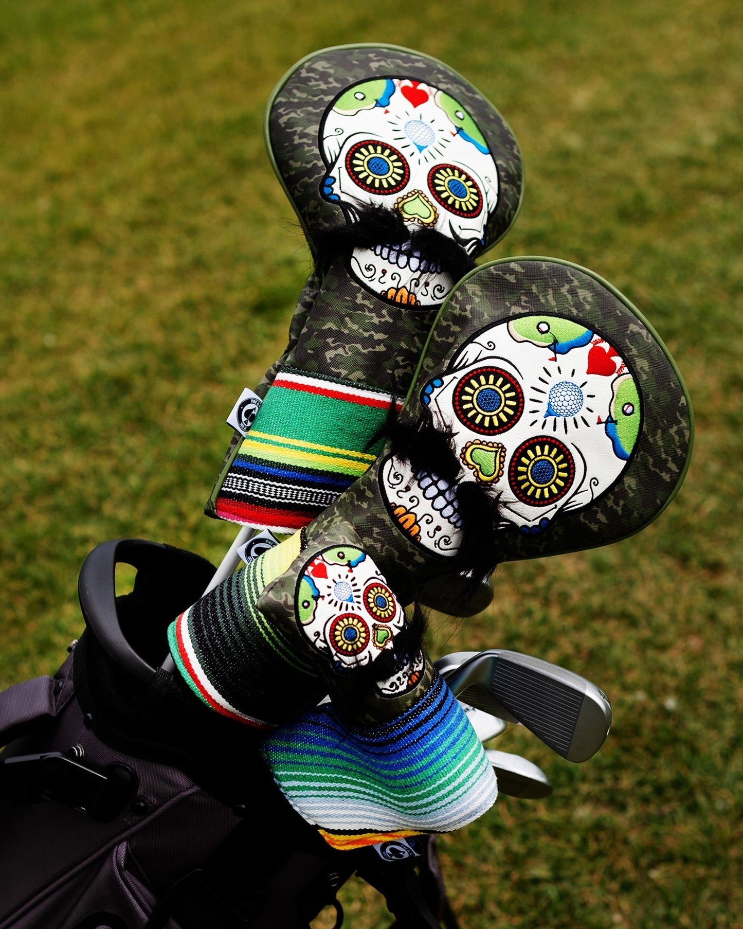 Mustache Sugar Skull - Fairway Cover Green Camo - Club Rehab
