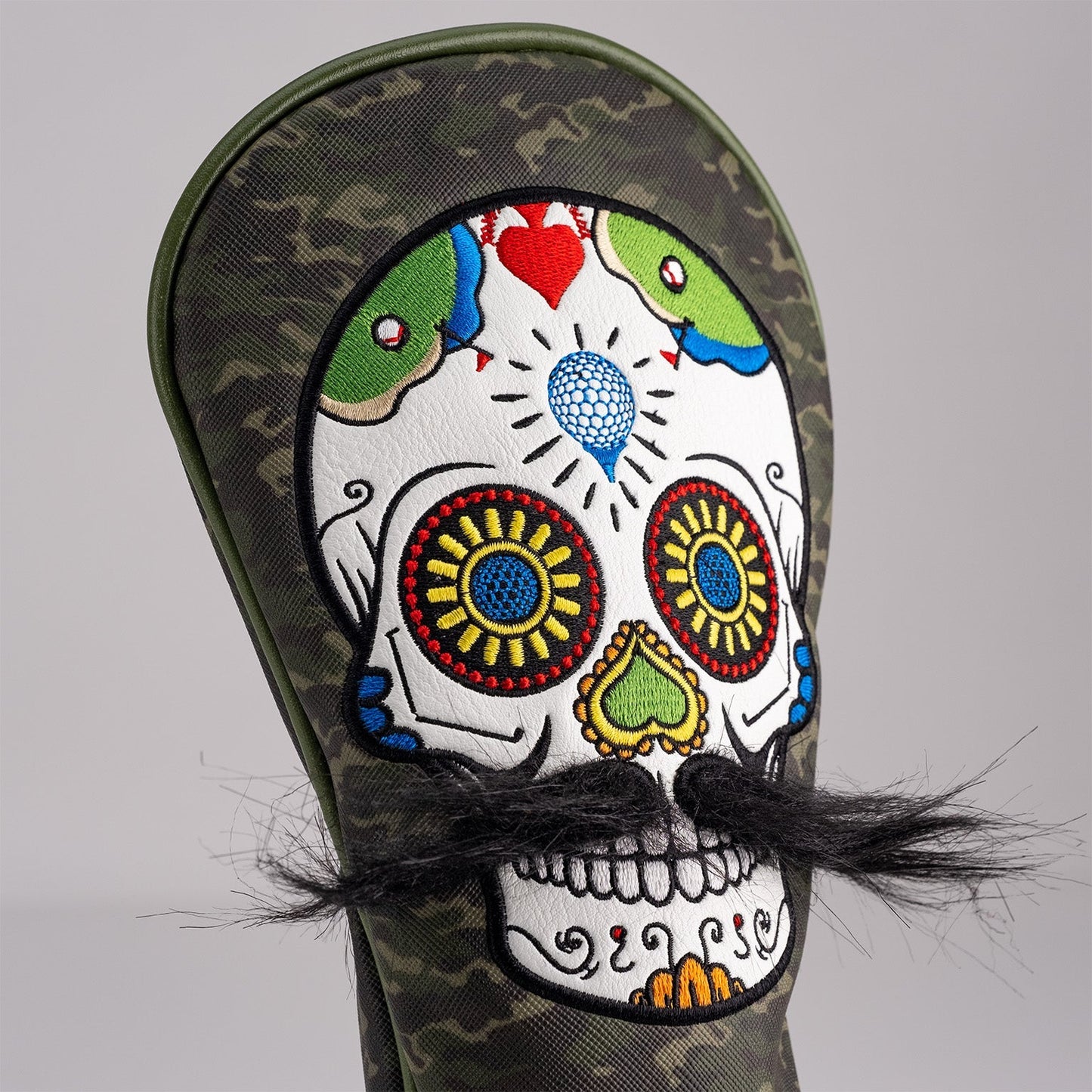 Mustache Sugar Skull - Fairway Cover Green Camo - Club Rehab