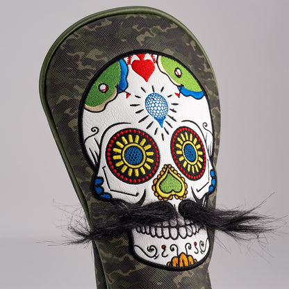 Mustache Sugar Skull - Fairway Cover Green Camo - Club Rehab