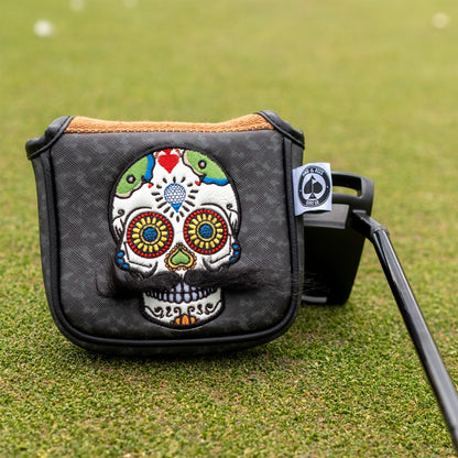 Mustache Sugar Skull - Mallet Putter Cover Gray Camo - Club Rehab