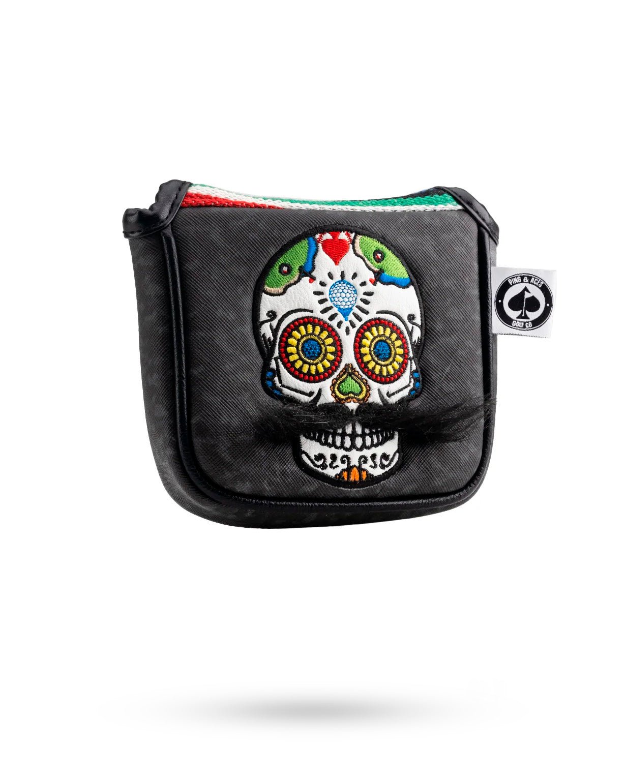 Mustache Sugar Skull - Mallet Putter Cover Gray Camo - Club Rehab