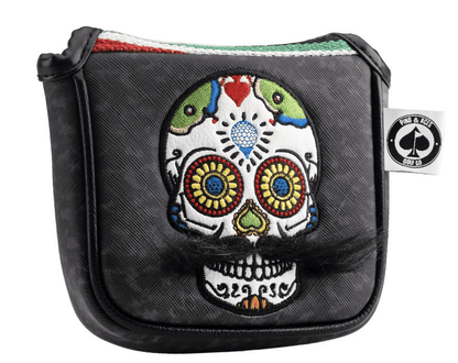 Mustache Sugar Skull - Mallet Putter Cover Gray Camo - Club Rehab