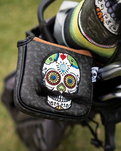 Mustache Sugar Skull - Mallet Putter Cover Gray Camo - Club Rehab