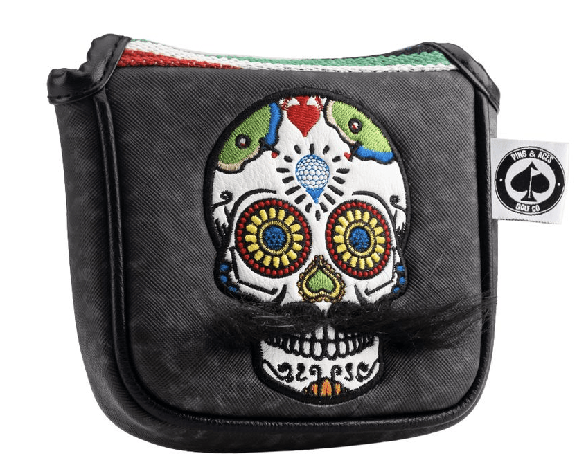 Mustache Sugar Skull - Mallet Putter Cover Gray Camo - Club Rehab