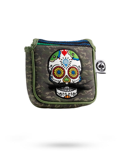 Mustache Sugar Skull - Mallet Putter Cover Green Camo - Club Rehab