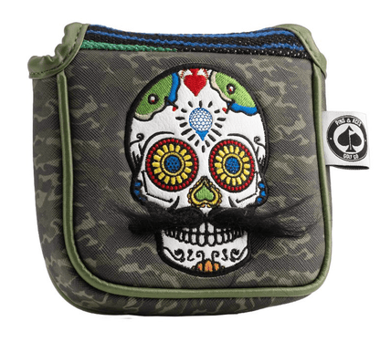 Mustache Sugar Skull - Mallet Putter Cover Green Camo - Club Rehab