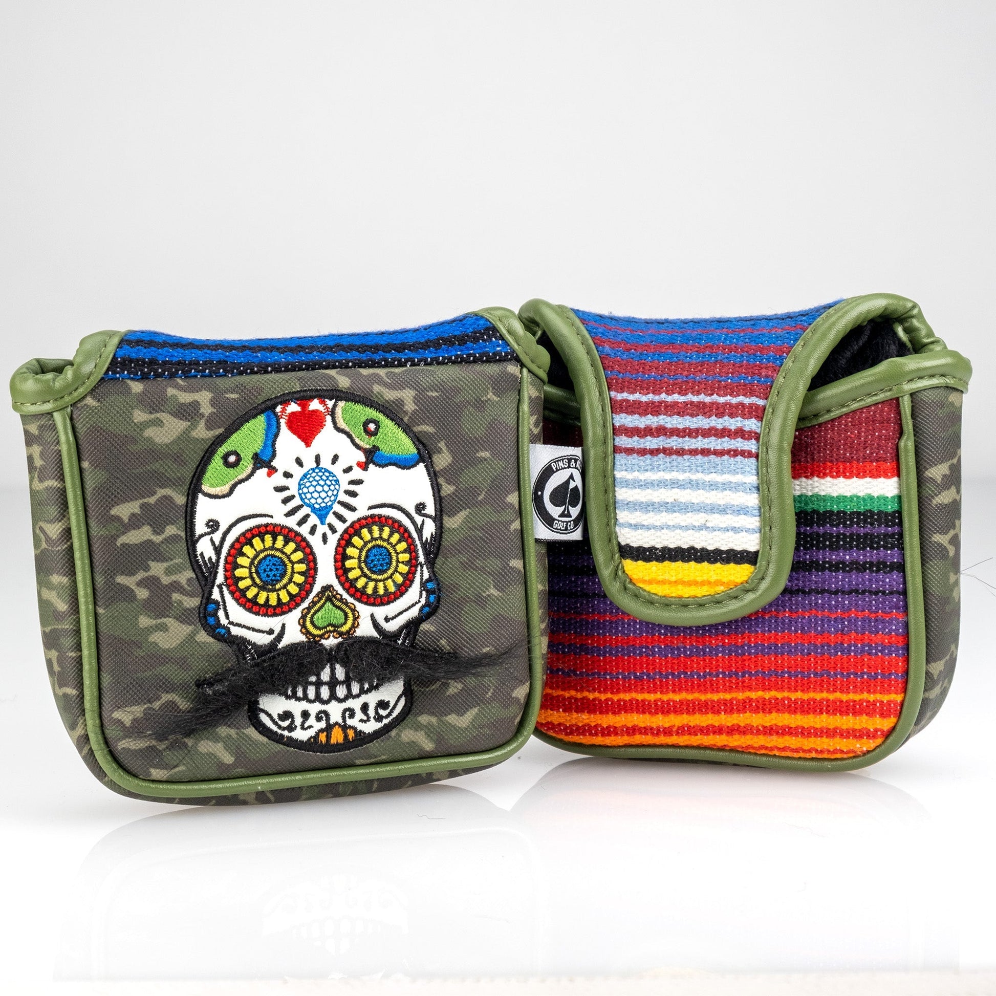 Mustache Sugar Skull - Mallet Putter Cover Green Camo - Club Rehab