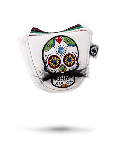 Mustache Sugar Skull - Mallet Putter Cover White - Club Rehab