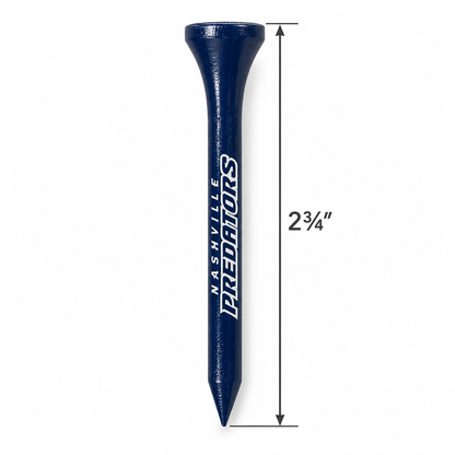 Navy Nashville Predators golf tee with a 2¾-inch height measurement.