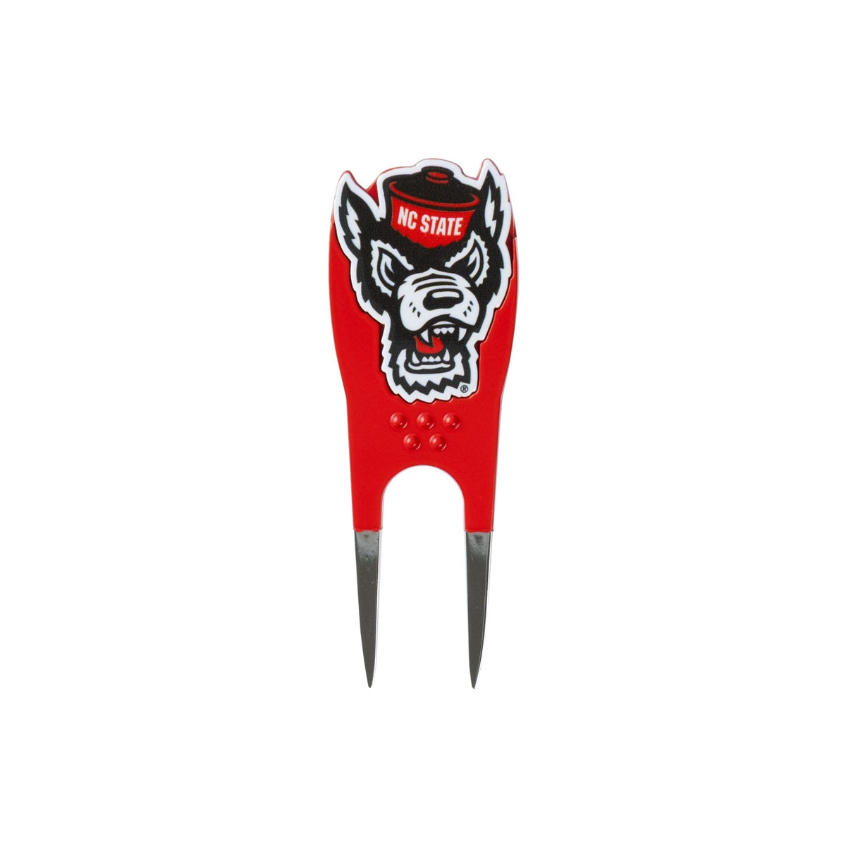 NC State Wolfpack divot tool: front · shaped marker