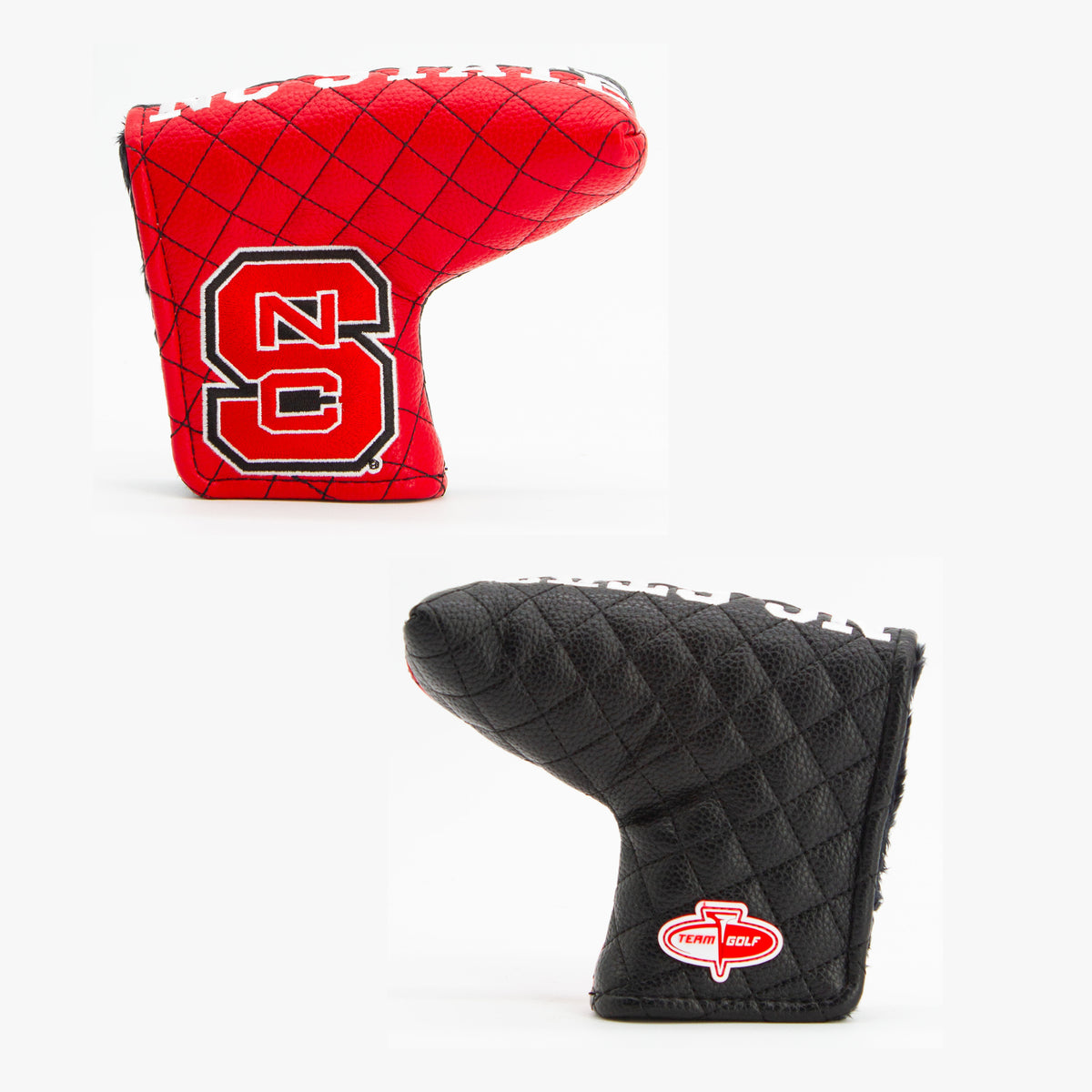 NC State Wolfpack Split Quilted Blade Putter Cover, offset front and back views