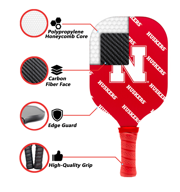 Nebraska Cornhuskers Pickleball Paddle | Carbon Fiber Face | 12mm Core - Club Rehab