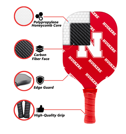 Nebraska Cornhuskers Pickleball Paddle | Carbon Fiber Face | 12mm Core - Club Rehab