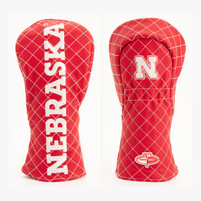 Nebraska Cornhuskers Solid Quilted Fairway Headcover, front and back views
