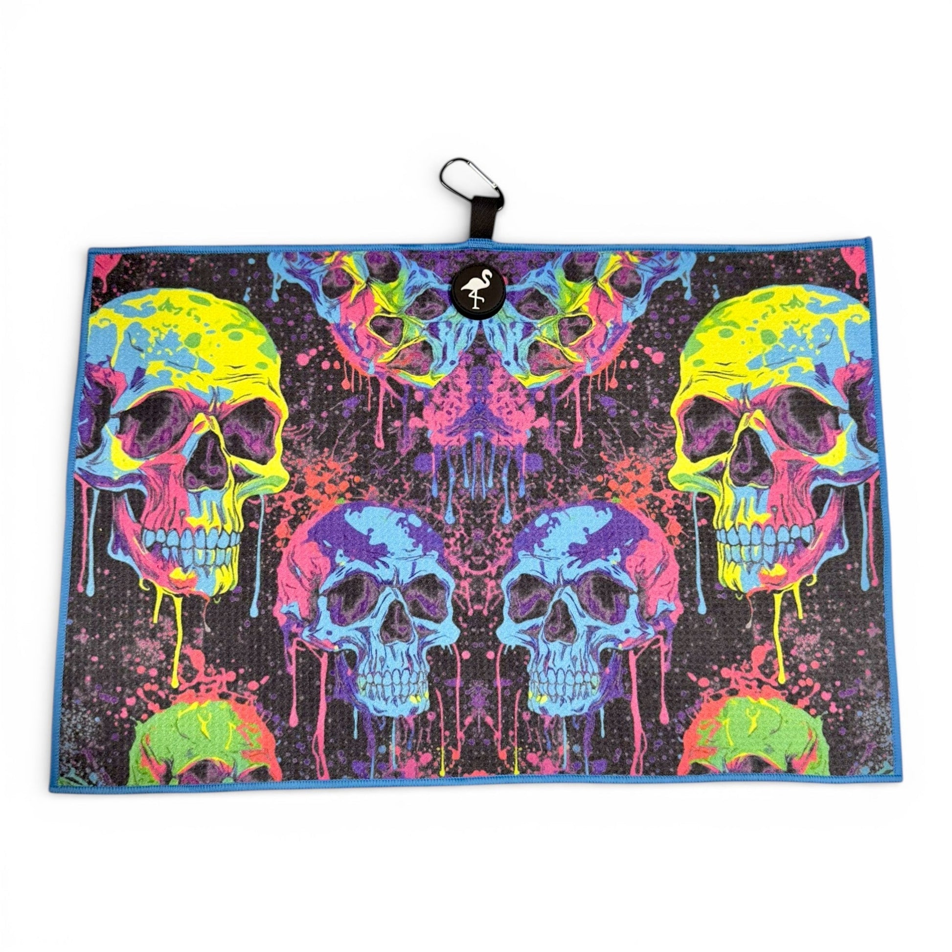 Neon Skull Golf Towel | Premium Double - Sided Microfiber | Heavy - Duty Magnetic Towel with Carabiner Clip | 24 x 16 in - Club Rehab