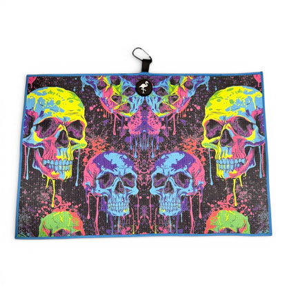 Neon Skull Golf Towel | Premium Double - Sided Microfiber | Heavy - Duty Magnetic Towel with Carabiner Clip | 24 x 16 in - Club Rehab