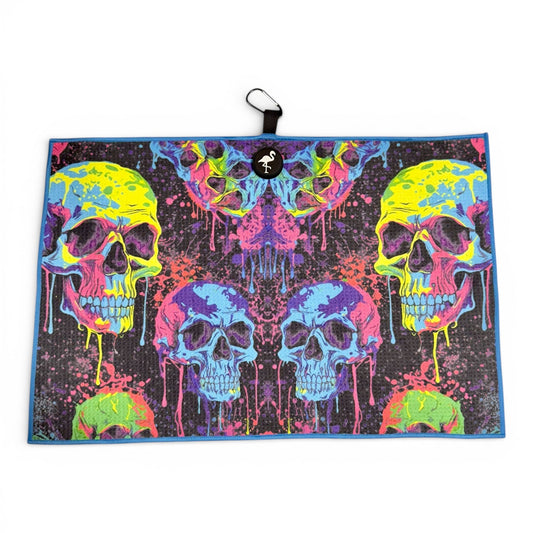 Neon Skull Golf Towel | Premium Double - Sided Microfiber | Heavy - Duty Magnetic Towel with Carabiner Clip | 24 x 16 in - Club Rehab