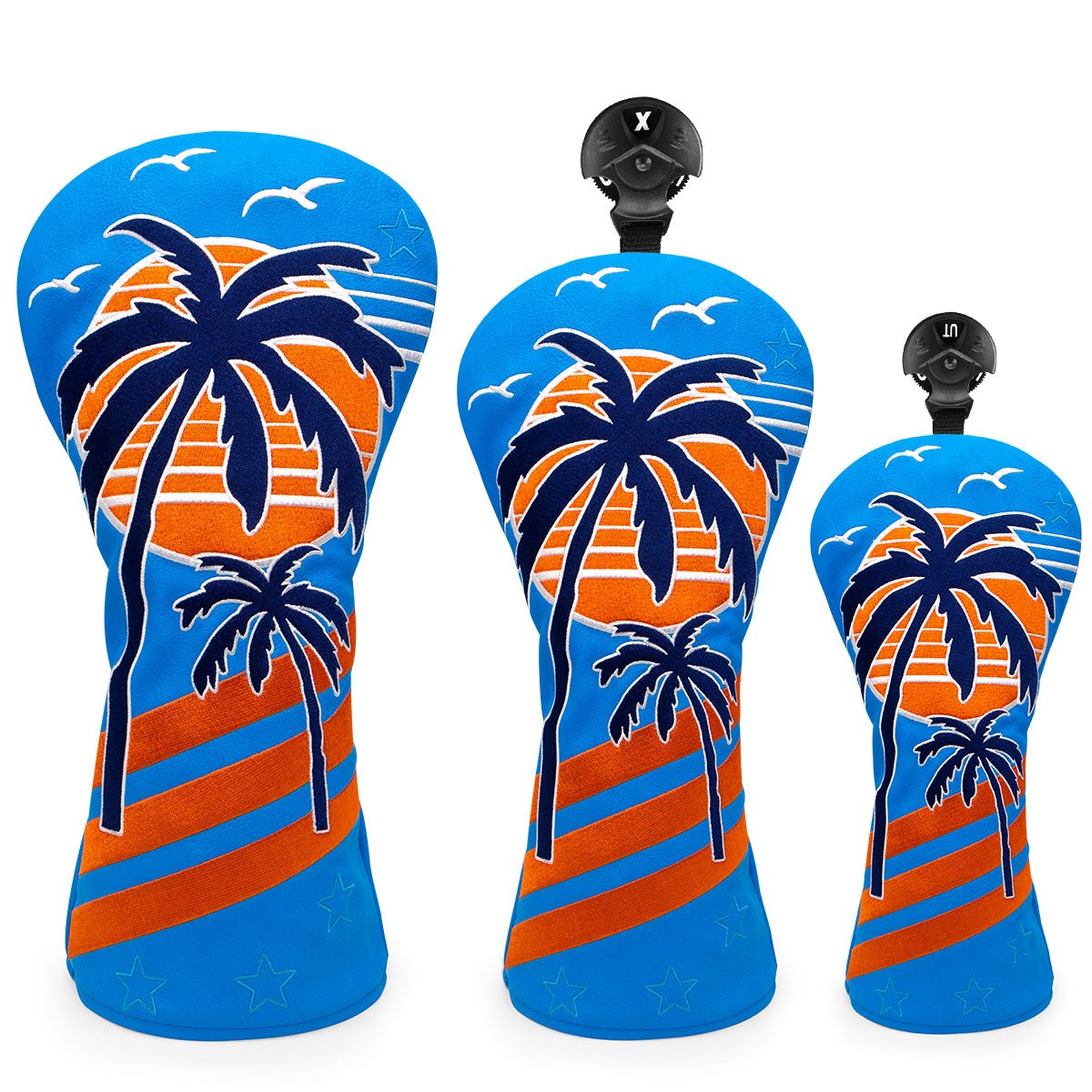 Neon Sunset Palms Headcovers - Set: Driver + Fairway + Hybrid - SAVE 20% BUNDLE - Club Rehab