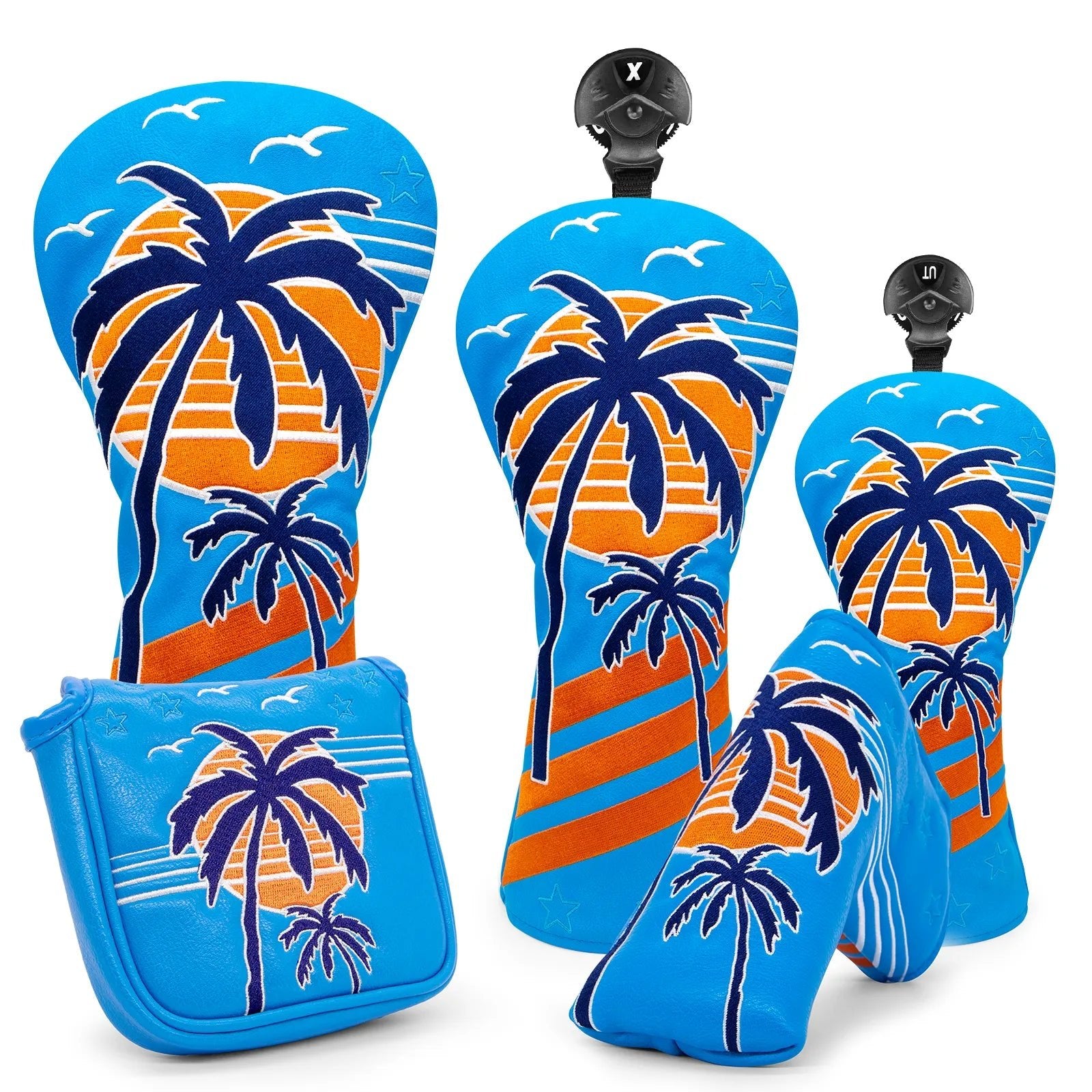 Neon Sunset Palms Headcovers - Set: Driver + Fairway + Hybrid - SAVE 20% BUNDLE - Club Rehab