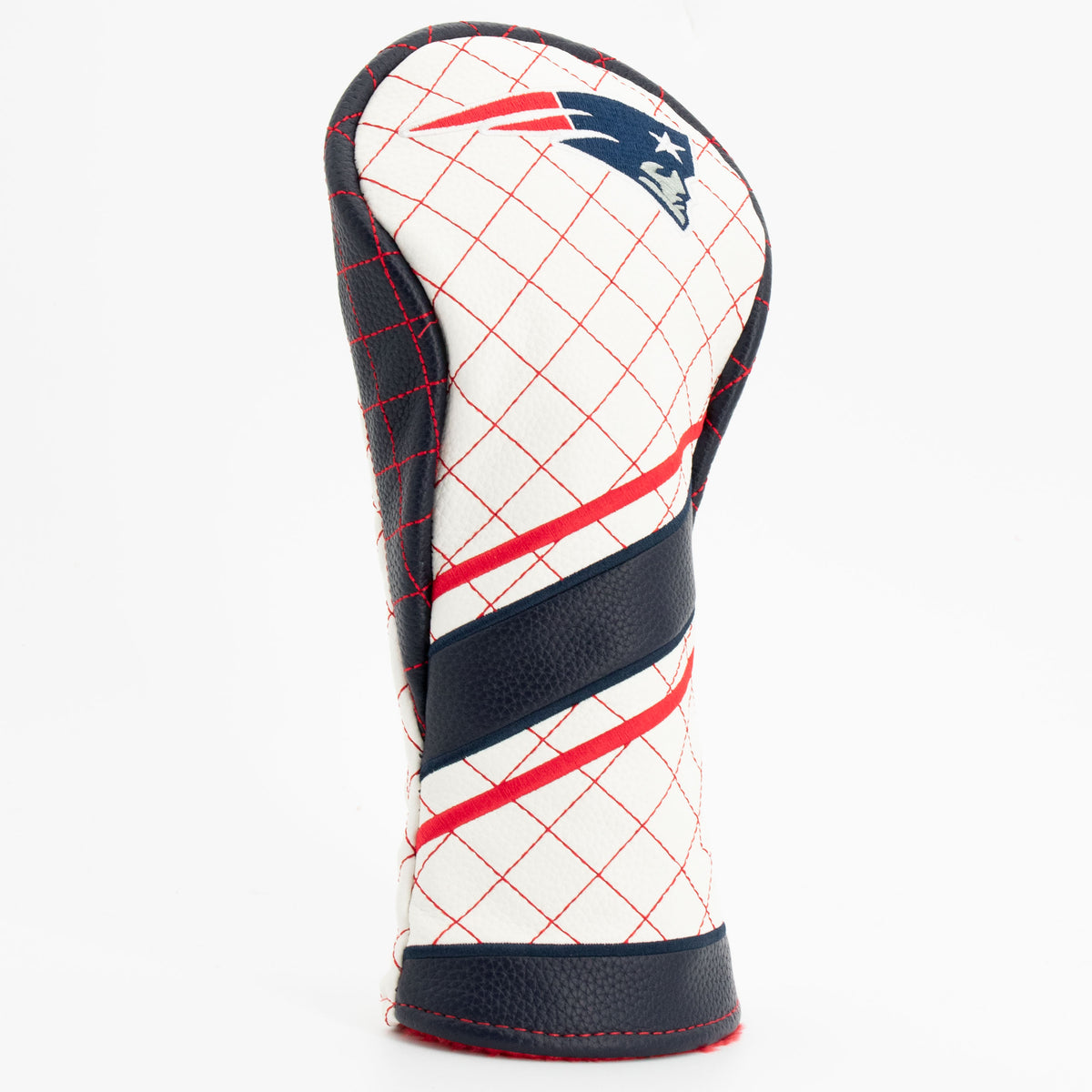 New England Patriots Striped Quilted Fairway Headcover, close-up of the diamond stitching and textured exterior