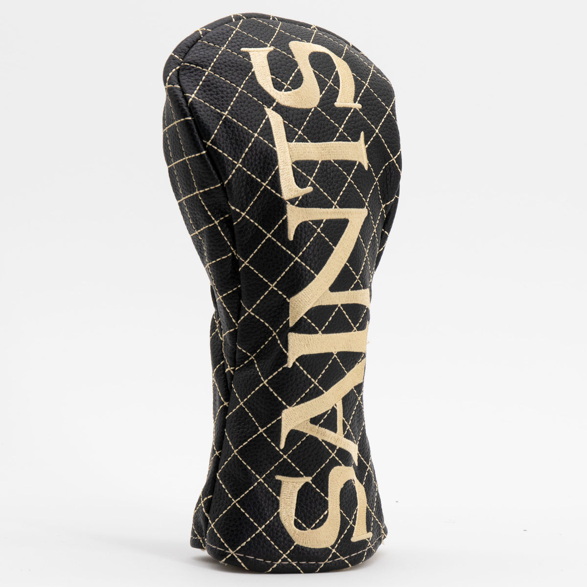 New Orleans Saints Solid Quilted Fairway Headcover, close-up of the diamond stitching and textured exterior