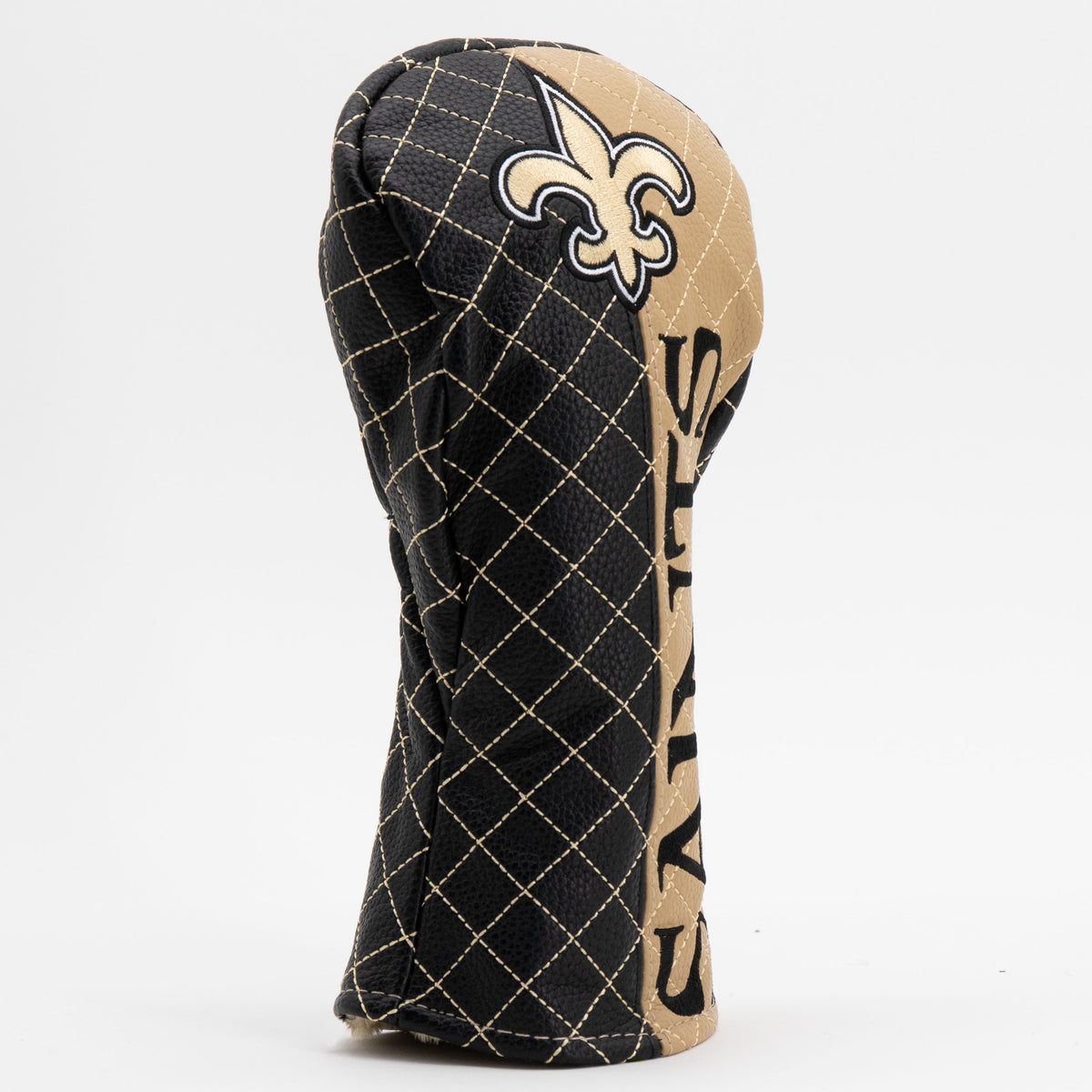 New Orleans Saints Split Quilted Fairway Headcover, close-up of the diamond stitching and textured exterior