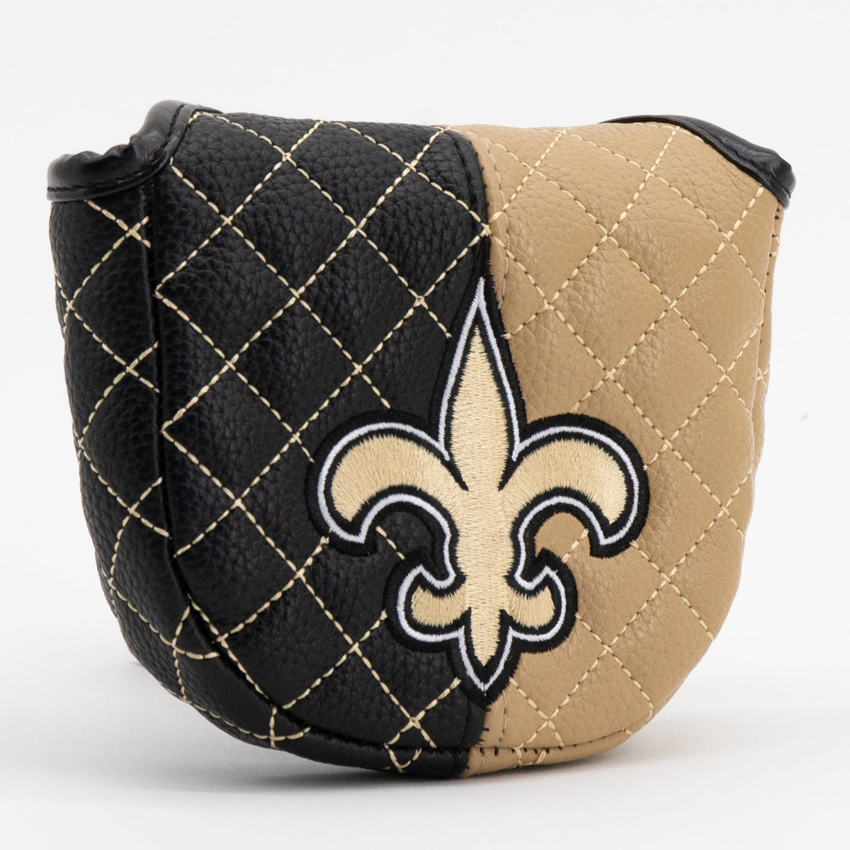 New Orleans Saints Split Mallet Putter quilted headcover, angled view