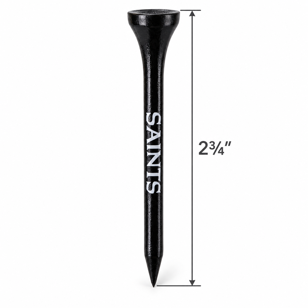 New Orleans Saints golf tee with a 2¾-inch height measurement.