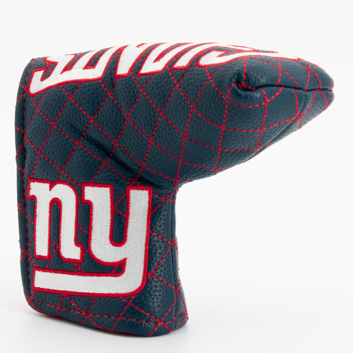 New York Giants solid quilted blade putter cover, close-up of the stitching and textured exterior