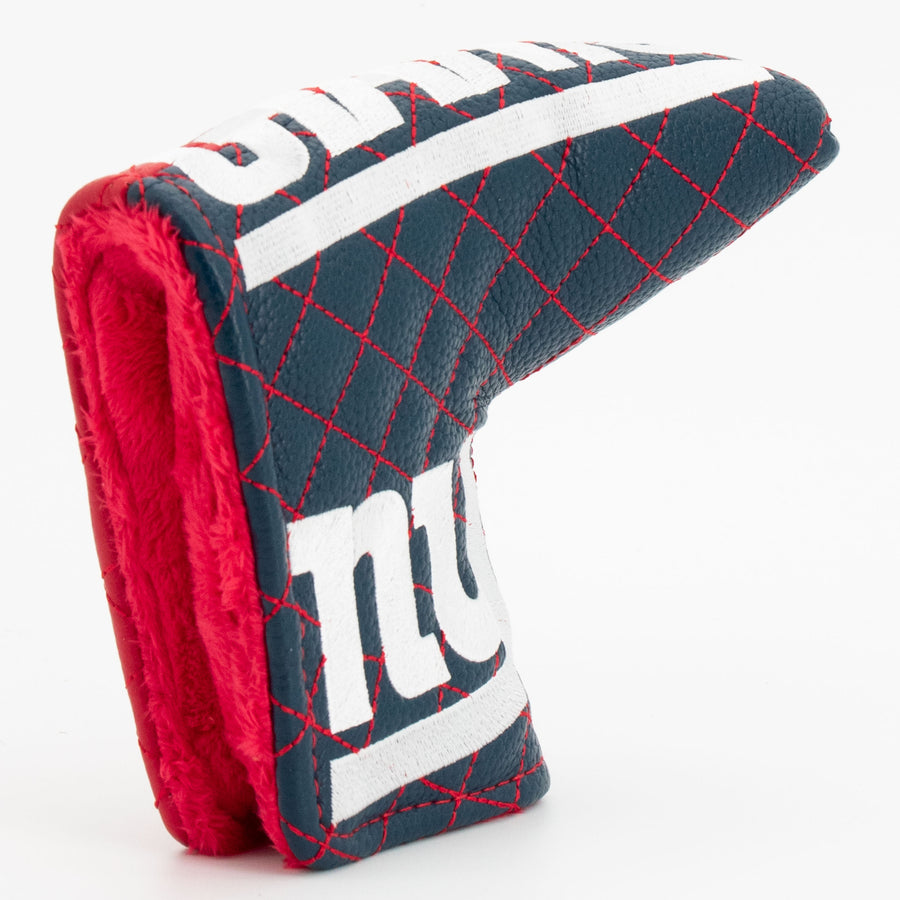 New York Giants split quilted blade putter cover: original opening and lining detail
