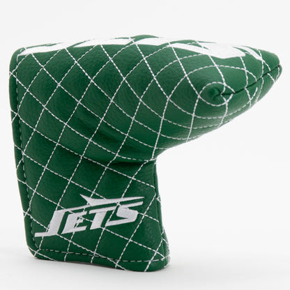 New York Jets Solid Blade Putter quilted headcover, angled view