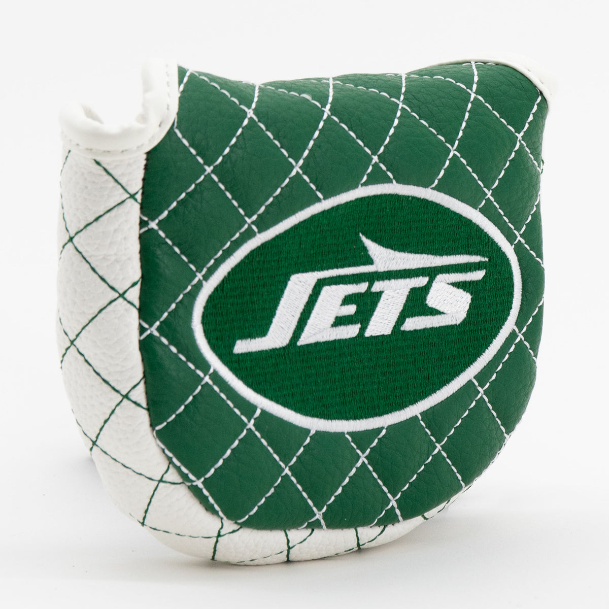 New York Jets Solid Mallet Putter quilted headcover, angled view