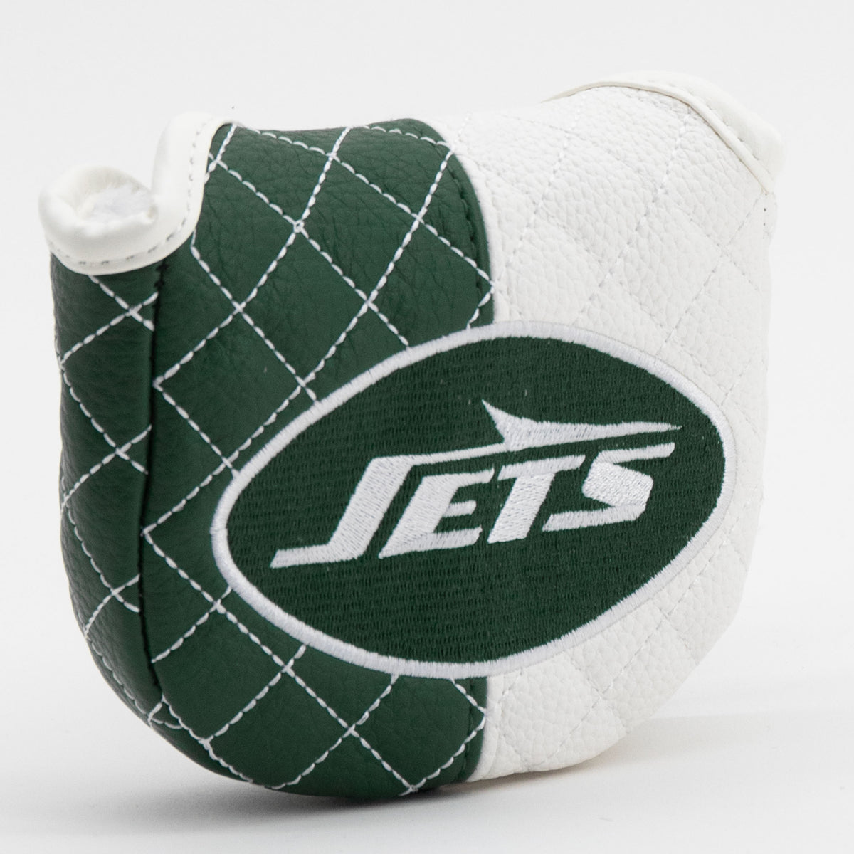 New York Jets Split Mallet Putter quilted headcover, angled view