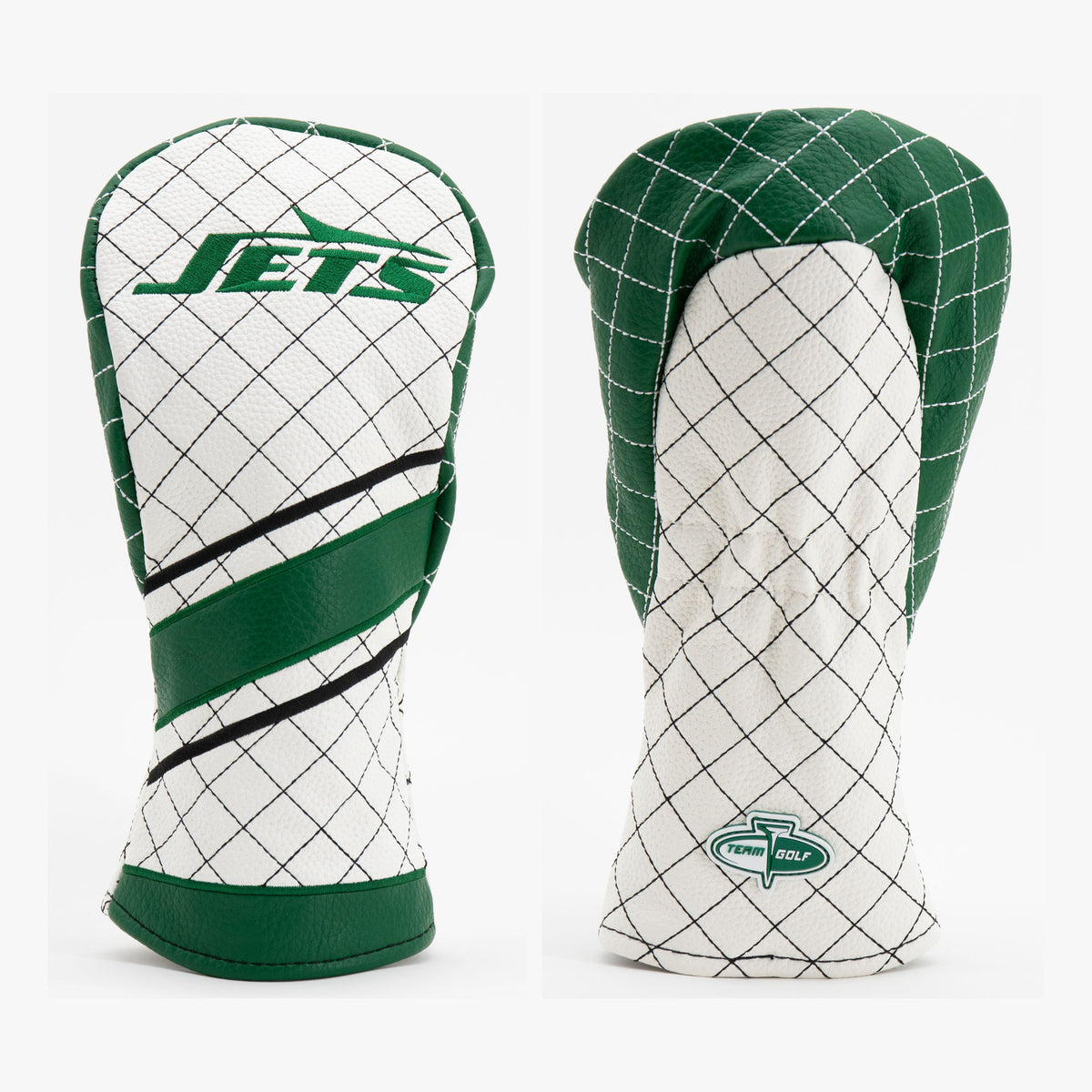 New York Jets Striped Quilted Fairway Headcover, front and back views