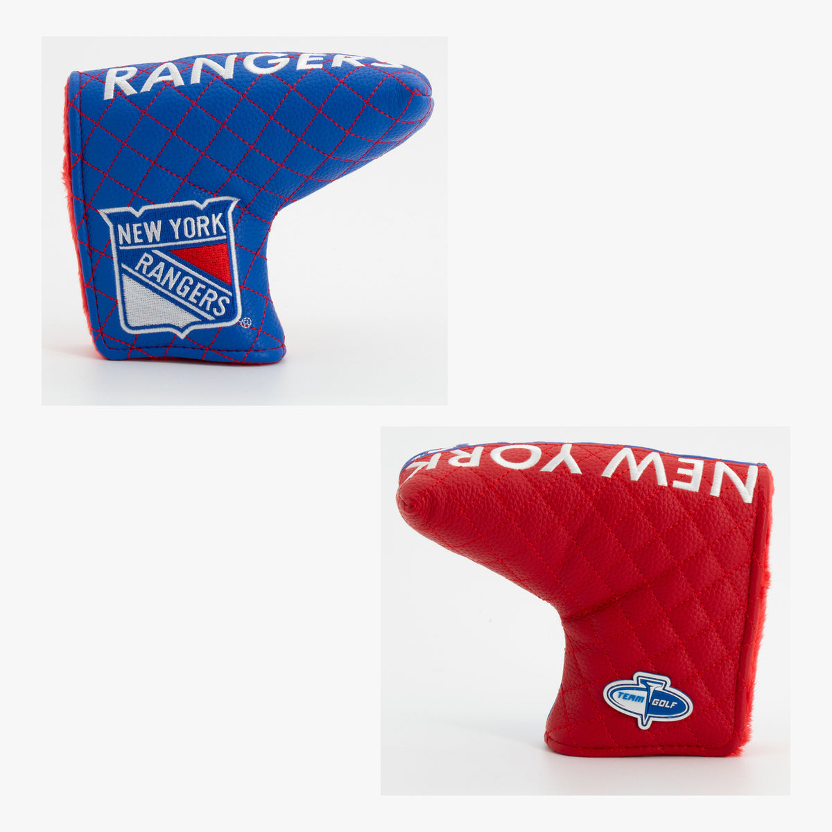 New York Rangers Split Quilted Blade Putter Cover, front and back views