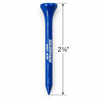 Blue New York Rangers golf tee with a 2¾-inch height measurement.