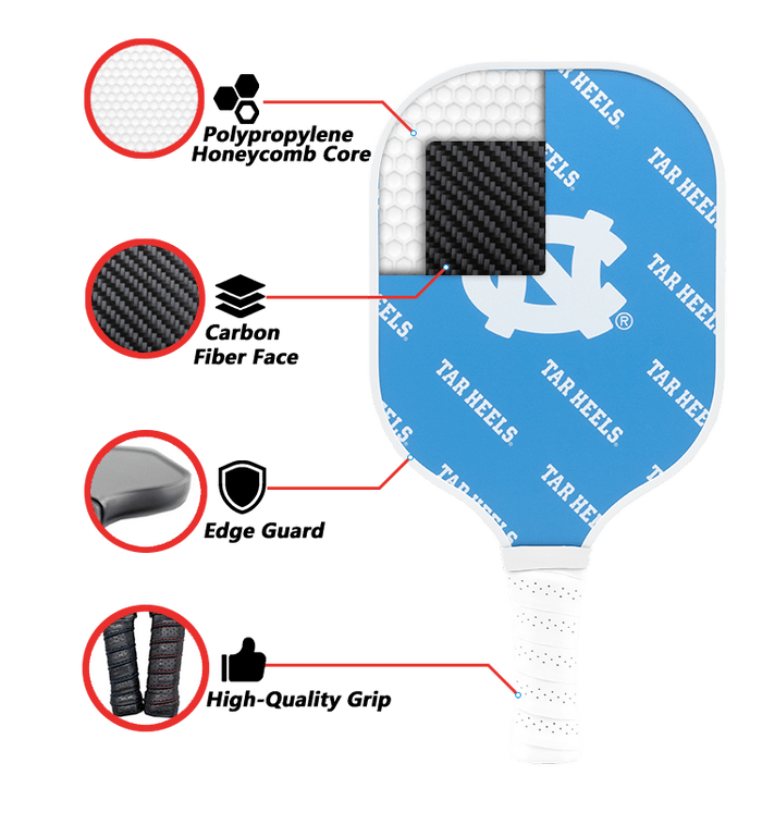 North Carolina Tar Heels Pickleball Paddle | Carbon Fiber Face | 12mm Core - Club Rehab