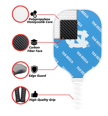 North Carolina Tar Heels Pickleball Paddle | Carbon Fiber Face | 12mm Core - Club Rehab