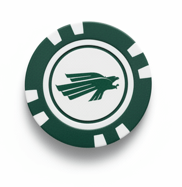 Green and white circular object with a logo on a white background