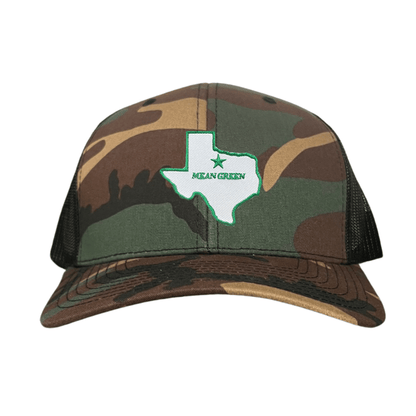 North Texas State of Texas Mean Green / 264 / UNT087 / MM - Camo / Black Curved Bill Mesh Snapback - Club Rehab