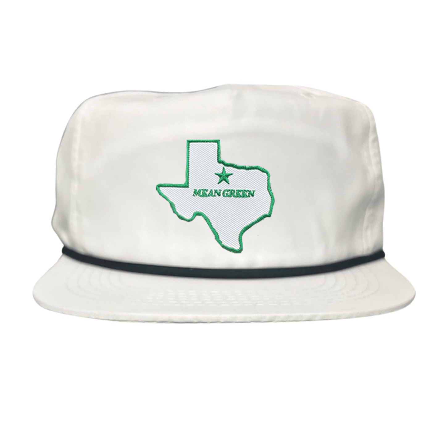 North Texas State of Texas Mean Green / 264 / UNT087 / MM - Flatbill White with Black Rope - Club Rehab
