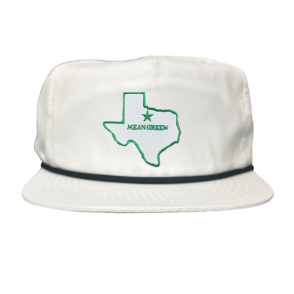 North Texas State of Texas Mean Green / 264 / UNT087 / MM - Flatbill White with Black Rope - Club Rehab