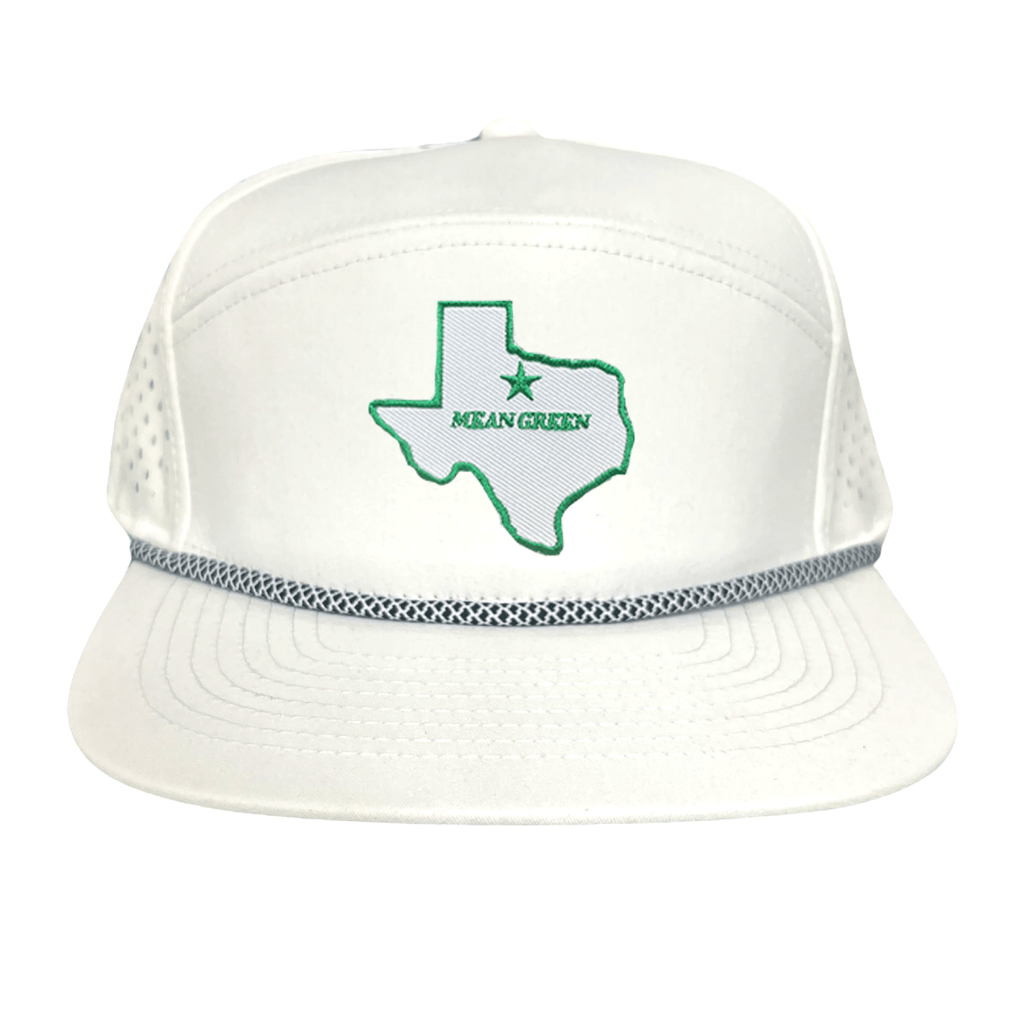 North Texas State of Texas Mean Green / 264 / UNT087 / MM - Flatbill White with Black/White Rope Laser Cut - Club Rehab