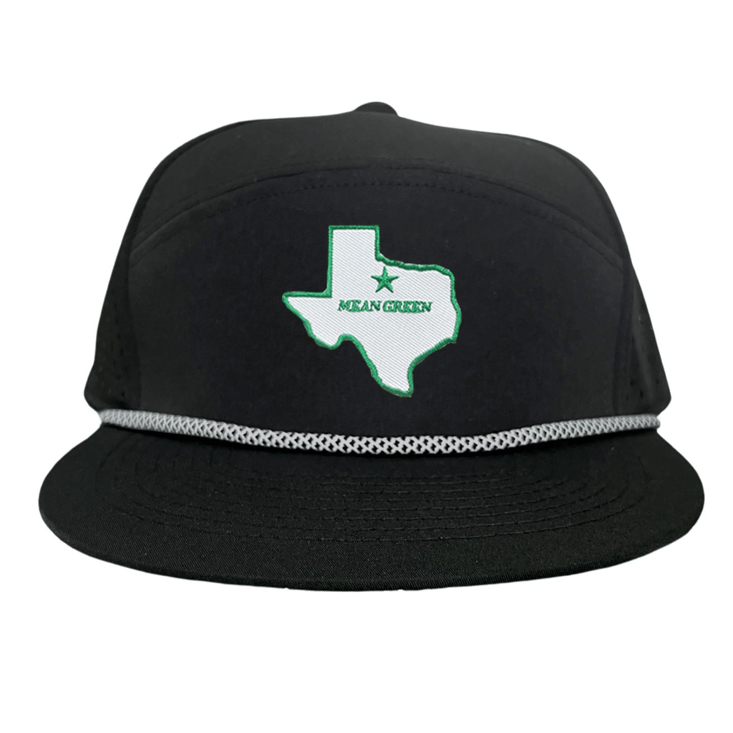 North Texas State of Texas Mean Green / 264 / UNT087 / MM - Flatbill White with Black/White Rope Laser Cut - Club Rehab