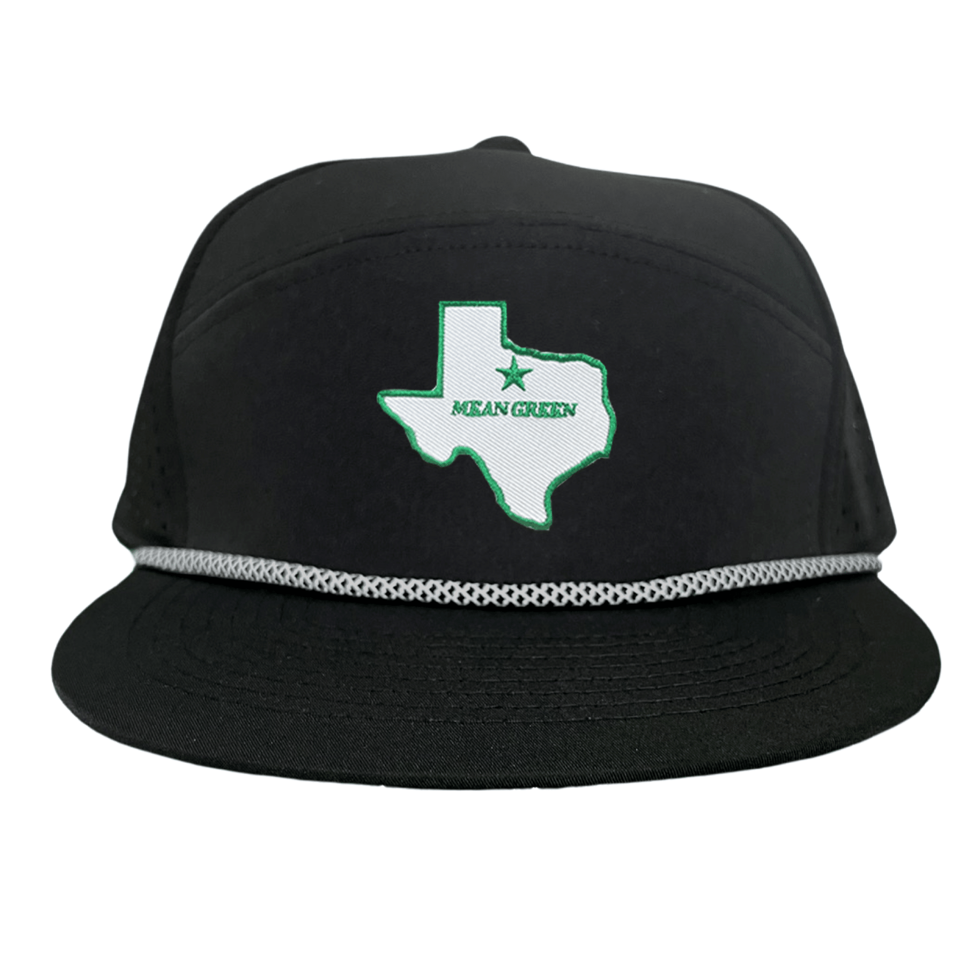 North Texas State of Texas Mean Green / 264 / UNT087 / MM - Flatbill White with Black/White Rope Laser Cut - Club Rehab
