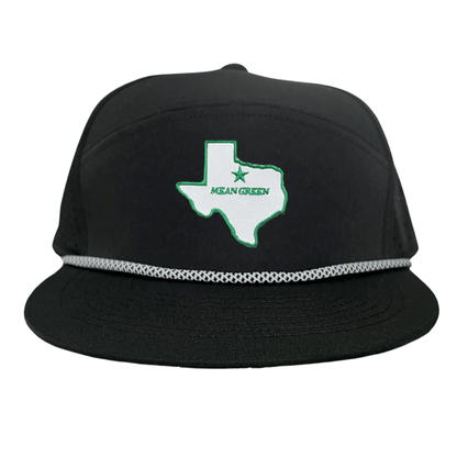 North Texas State of Texas Mean Green / 264 / UNT087 / MM - Flatbill White with Black/White Rope Laser Cut - Club Rehab