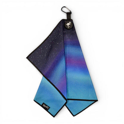 Northern Lights Golf Towel | Premium Double - Sided Microfiber | Heavy - Duty Magnetic Towel with Carabiner Clip | 24 x 16 in - Club Rehab